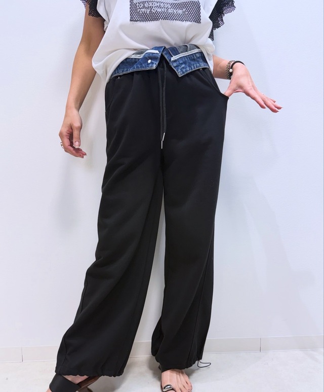 ミカーレミカーレ MICALLEMICALLE ダブルウエストワイドスウェットパンツ