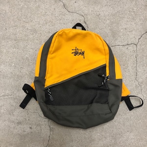 90～00s/OLD STUSSY/Stock Logo Backpack/紺タグ/ストックロゴ/刺繡ロゴ/バックパック/リュック/バッグ/イエロー/グレー/ステューシー/オールドステューシー