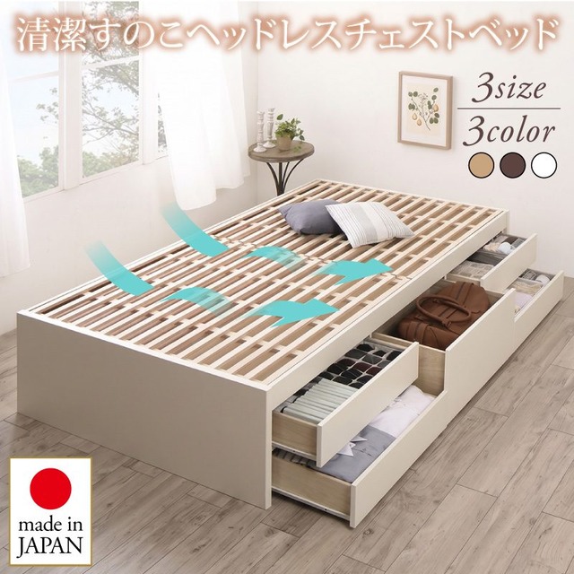国産 清潔すのこ ヘッドレスチェストベッド Renitsa レニツァ 匠モデルマットレス付 セミシングル 組立設置付