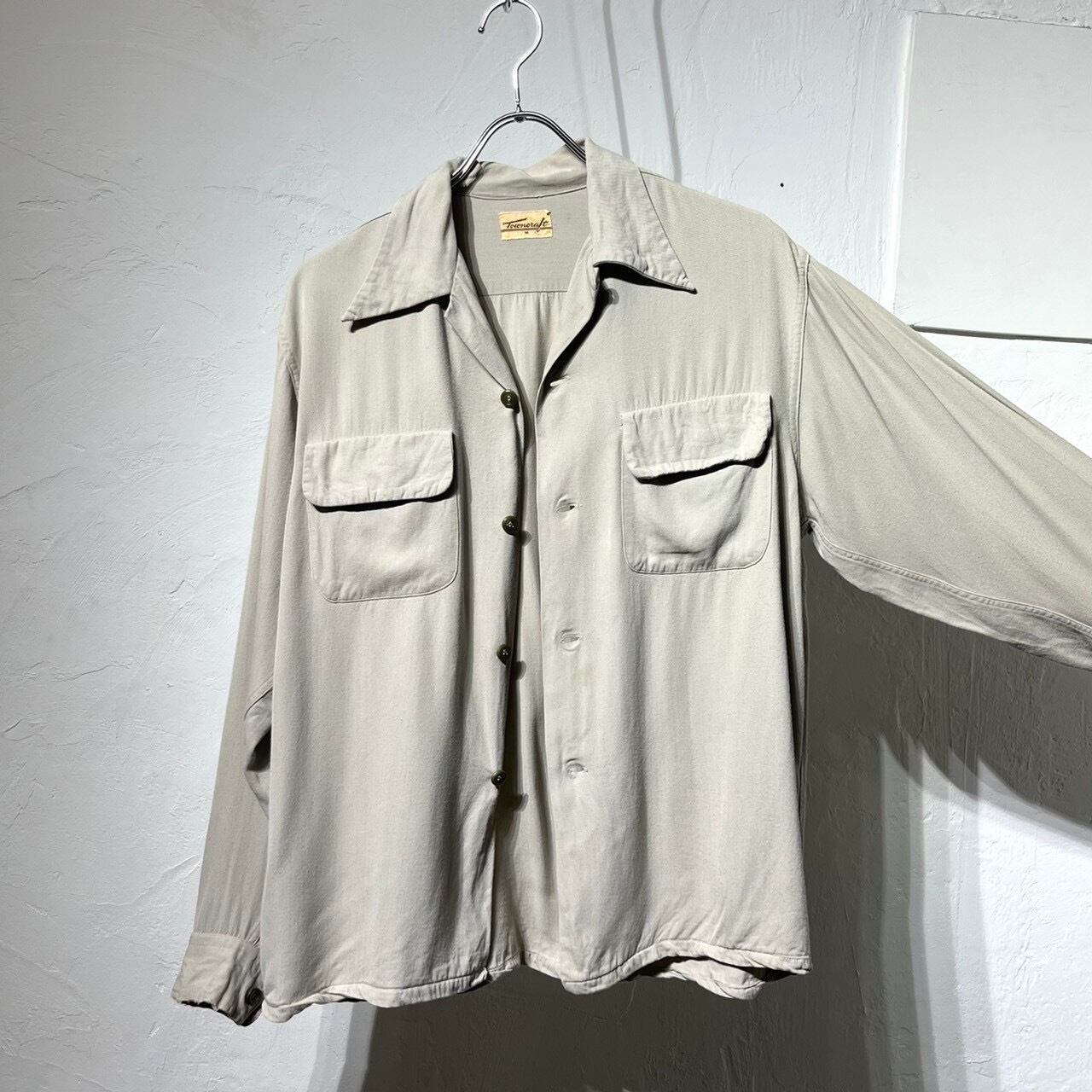 40s TOWNCRAFT Rayon Gabardine Open Collar Shirt | VOLAR