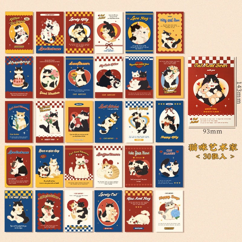 猫系ポストカード 猫の美術家 30枚 海外製 ポップな猫のポストカード