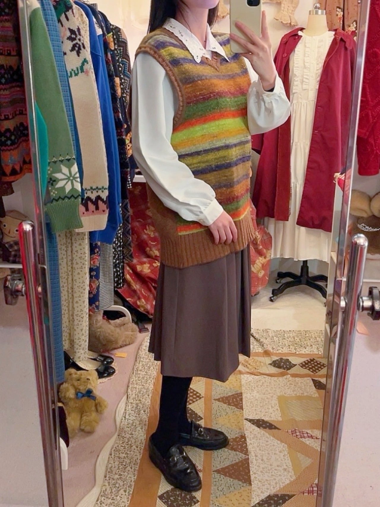 rainbow color mohair knit vest