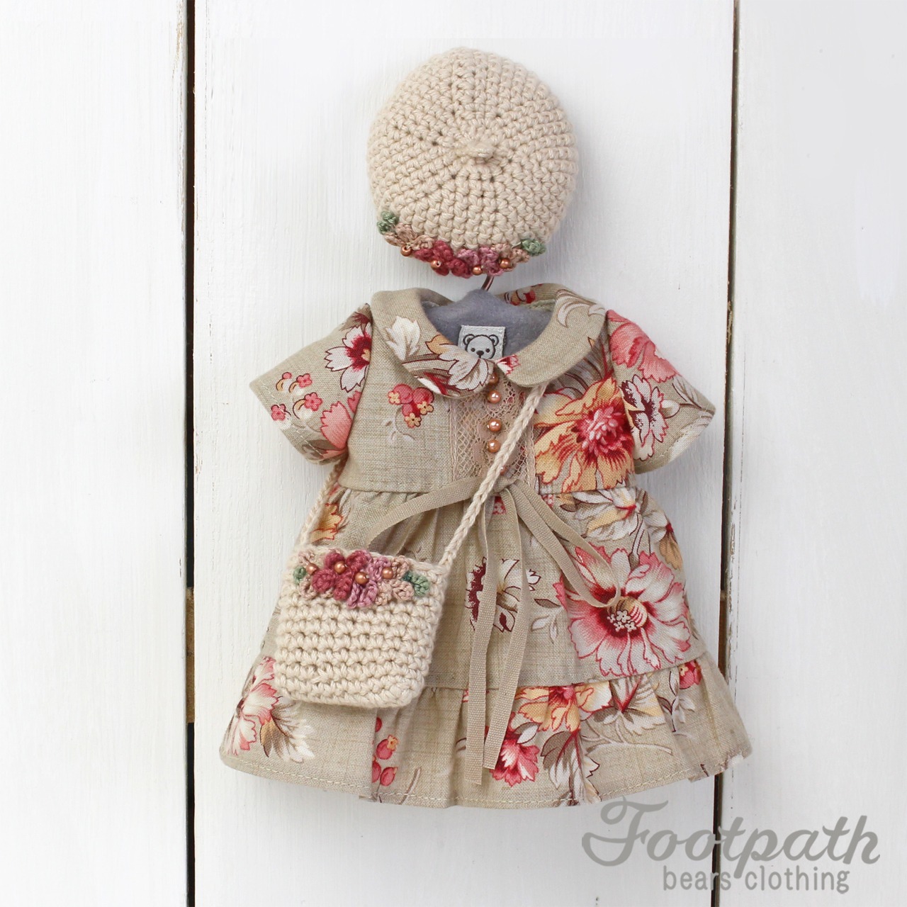 Vsb-70002 Beige floral dress beret bag  set