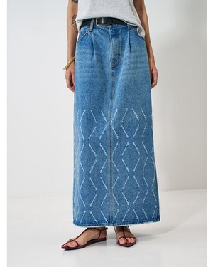 Y261-22002] LASER CUT DENIM SK【yenn】
