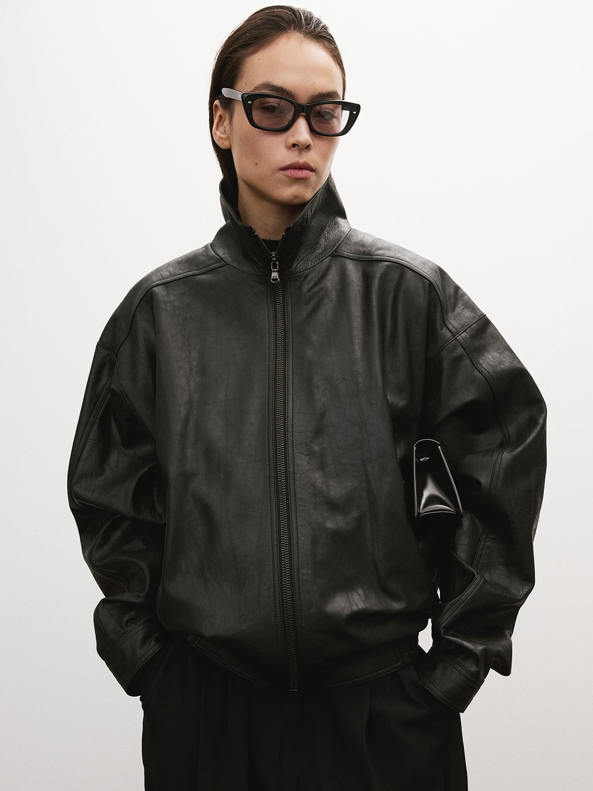 RECTO][WOMEN] VINTAGE CRACK EFFECT LEATHER JUMPER (BLACK) 正規品