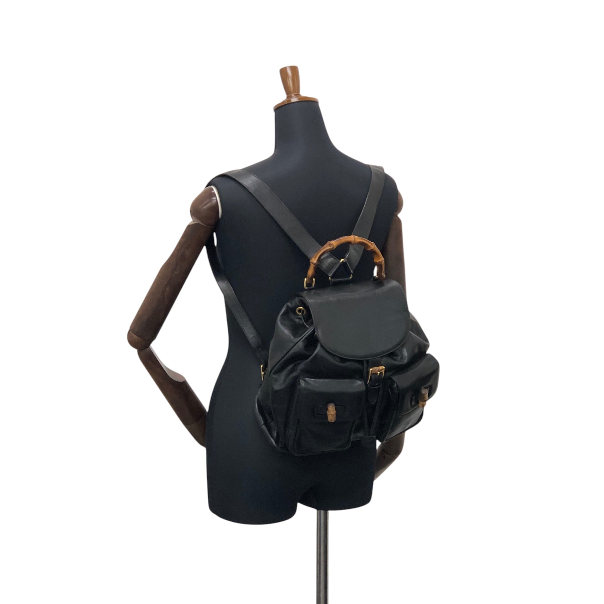 GUCCI バンブー レザー リュック ブラック GUCCI グッチ バックパック ブラック バンブー レザー リュック