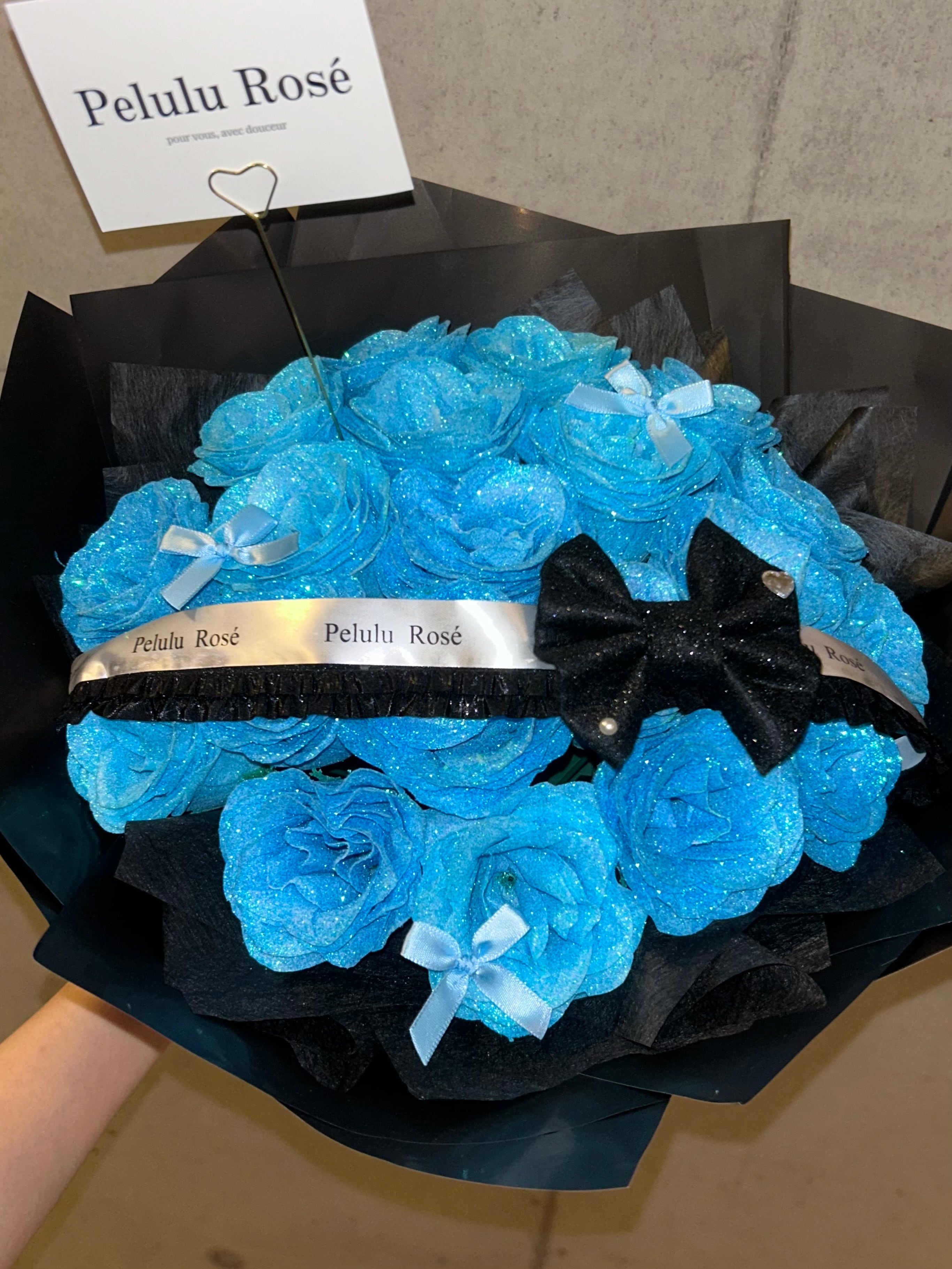 水色の輝く薔薇の花束（20本）グリッターローズ・枯れない造花ブーケ