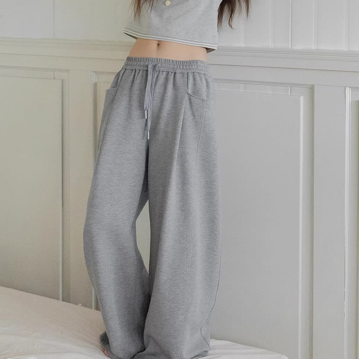 ドローストリング ワイドレッグ フルレングス パンツ 4color APA0082