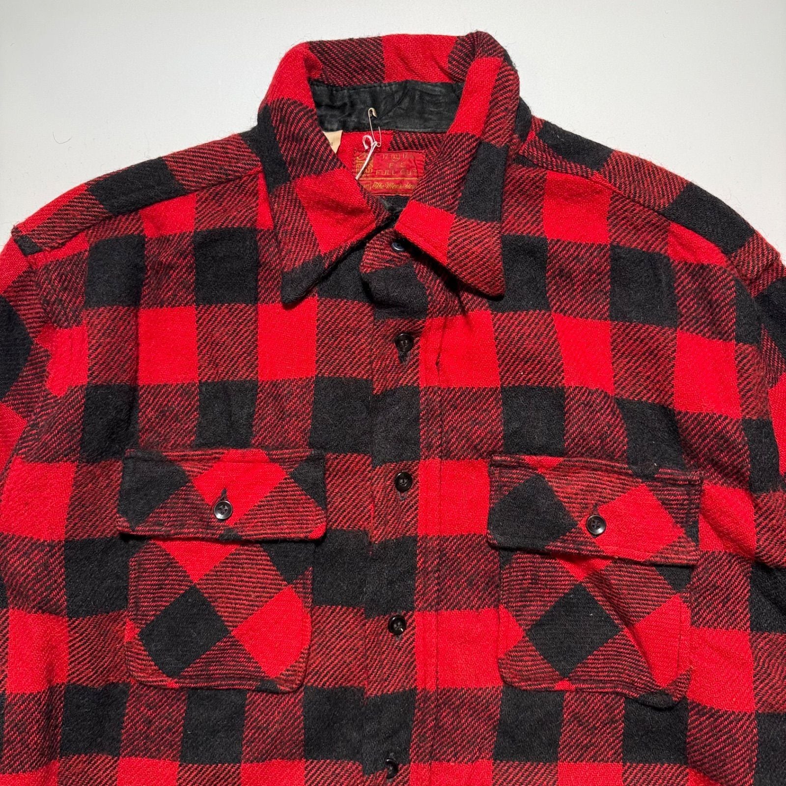 60s Sears ブロックチェックウールシャツ マチ付き XL 70s シアーズ ブロックチェック ウールシャツ【XLサイズ】 | oldNYew