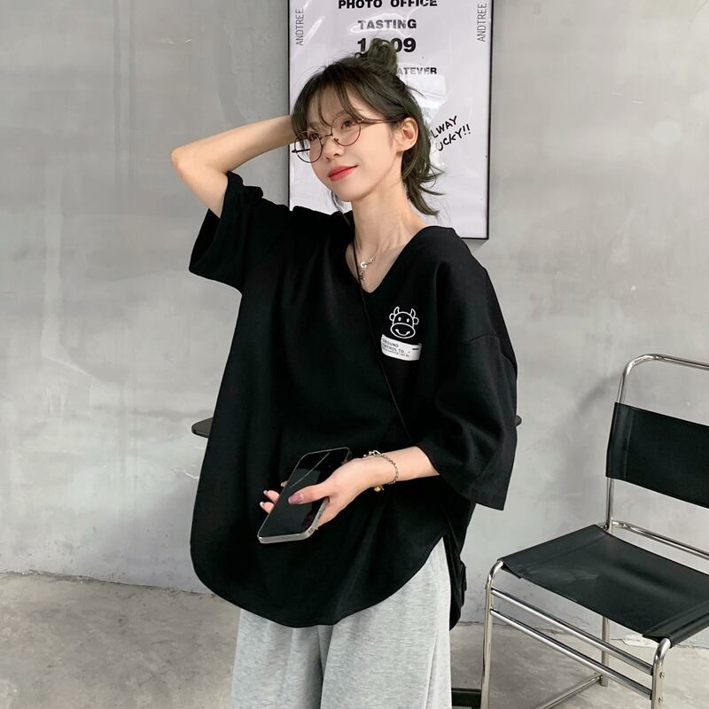 サマースタイルルーズTシャツ シャツ ブラックトップス 夏物 スーパーモール89680290950