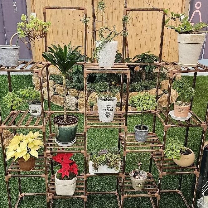 棚 プランターラック レトロ ヴィンテージ調 竹 5列 植物 花棚