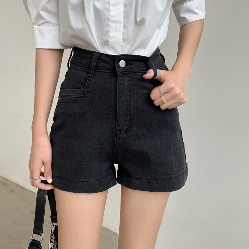 ブラックショーツ サマー薄手ハイウェストウェストルーズAラインパンツ 夏物 ブルマー 試着室44277630107