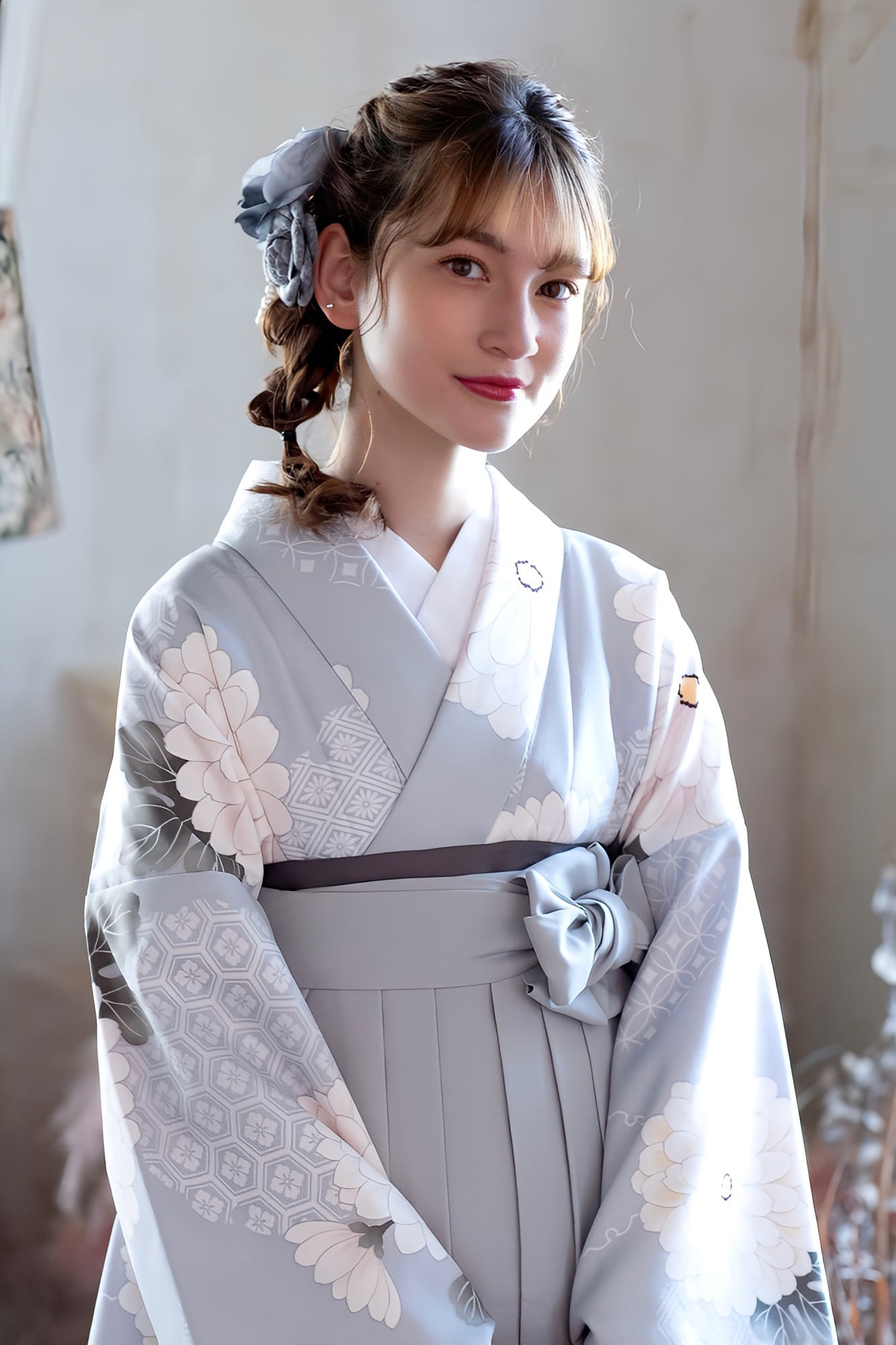 Kimono Sienne 卒業式袴3点セット 菊や花亀甲柄 二尺袖着物 レース袴
