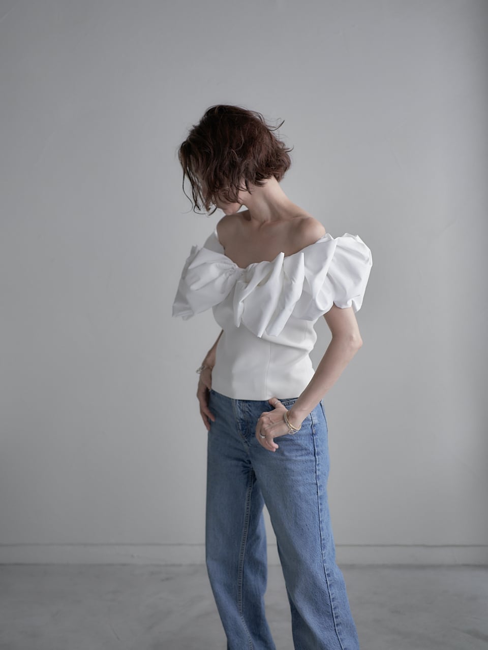 【極美品】Fete　エリザコルセットトップス　リボン付トップス　Mサイズ　白 再販!!】Eliza Corset Tops エリザ・コルセット・トップス