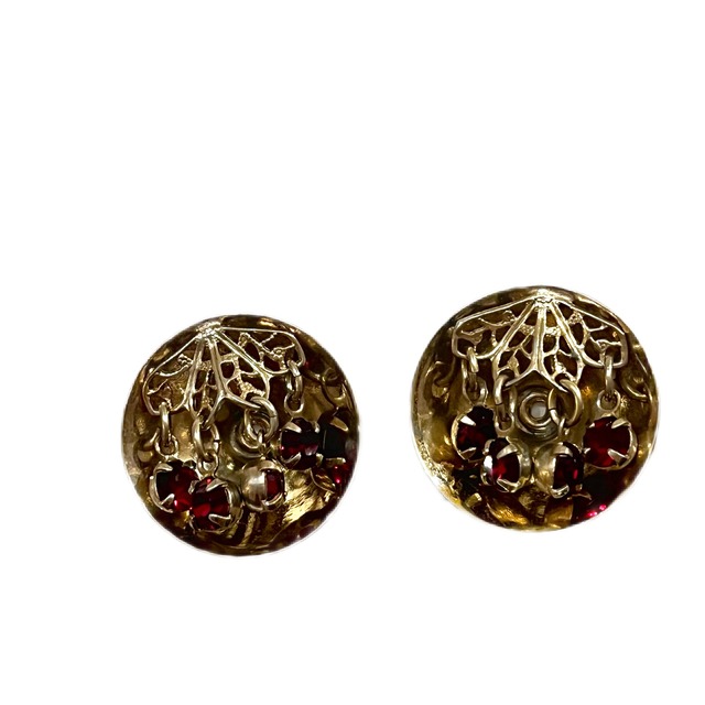 【SALE】Vintage red bijou gold design earring