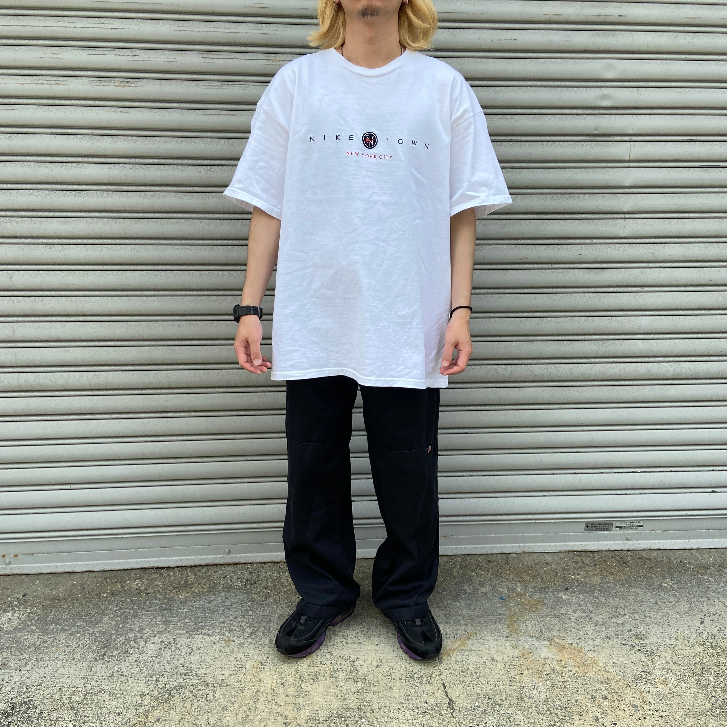 90s USA製 NIKE ナイキ 刺繍ロゴTシャツ スウォッシュロゴ 白 XL