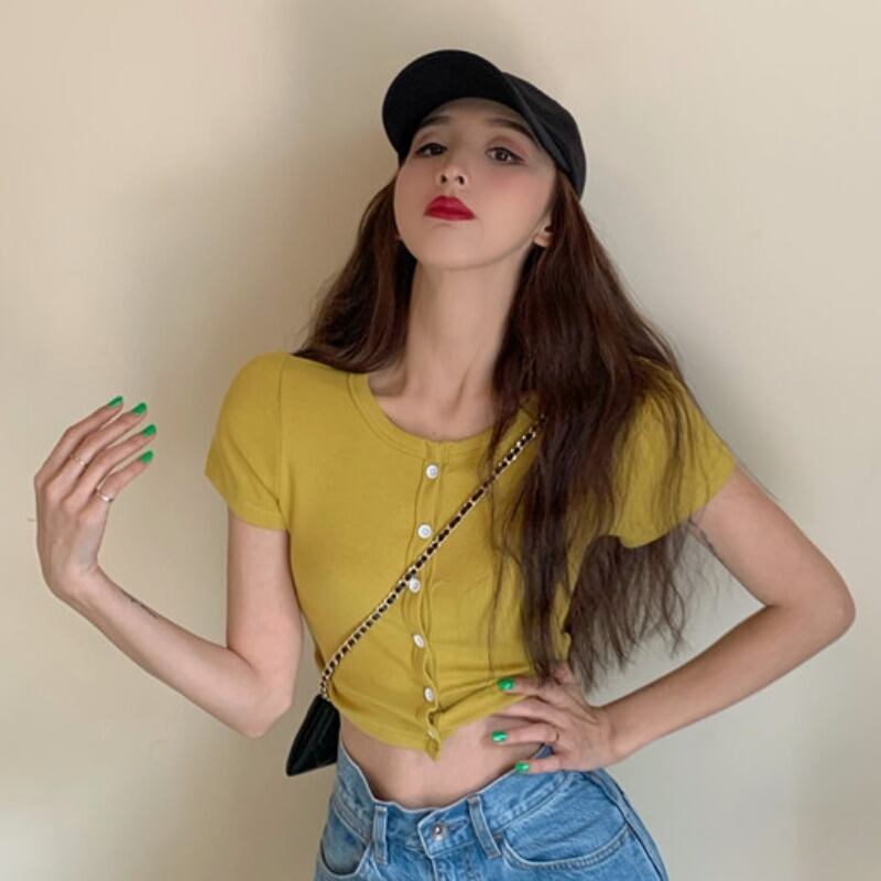 Tシャツ スリムショートホワイトトップス スプリングサマースタイル 春物 夏物 YY-ファッション34754573783