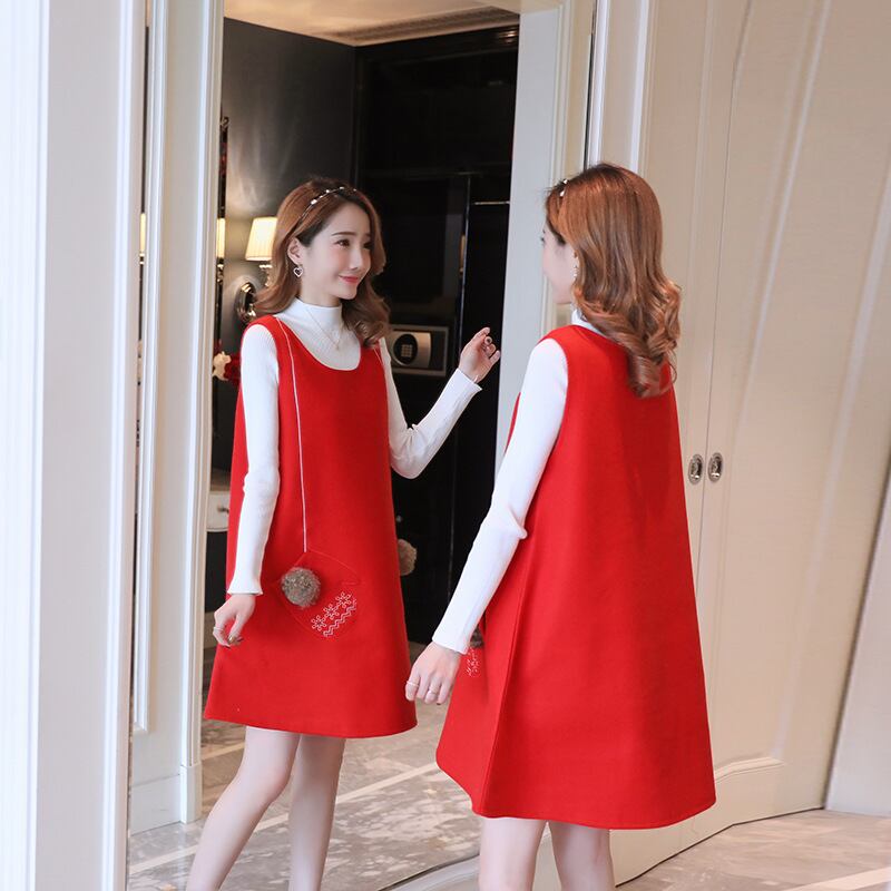 【新作】【送料無料】 マタニティウェア2020冬の新しいウール刺繍ミドル丈ベストスカート+セーターファッションツーピース妊婦-アリババ ウィンター 冬物 expec285996043832