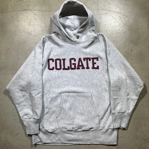 80's Champion チャンピオン リバースウィーブ スウェットパーカー COLGATE コルゲート大学 トリコタグ カレッジ グレー LARGE リペア有 USA製 希少 ヴィンテージ BA-1631 RM2050H