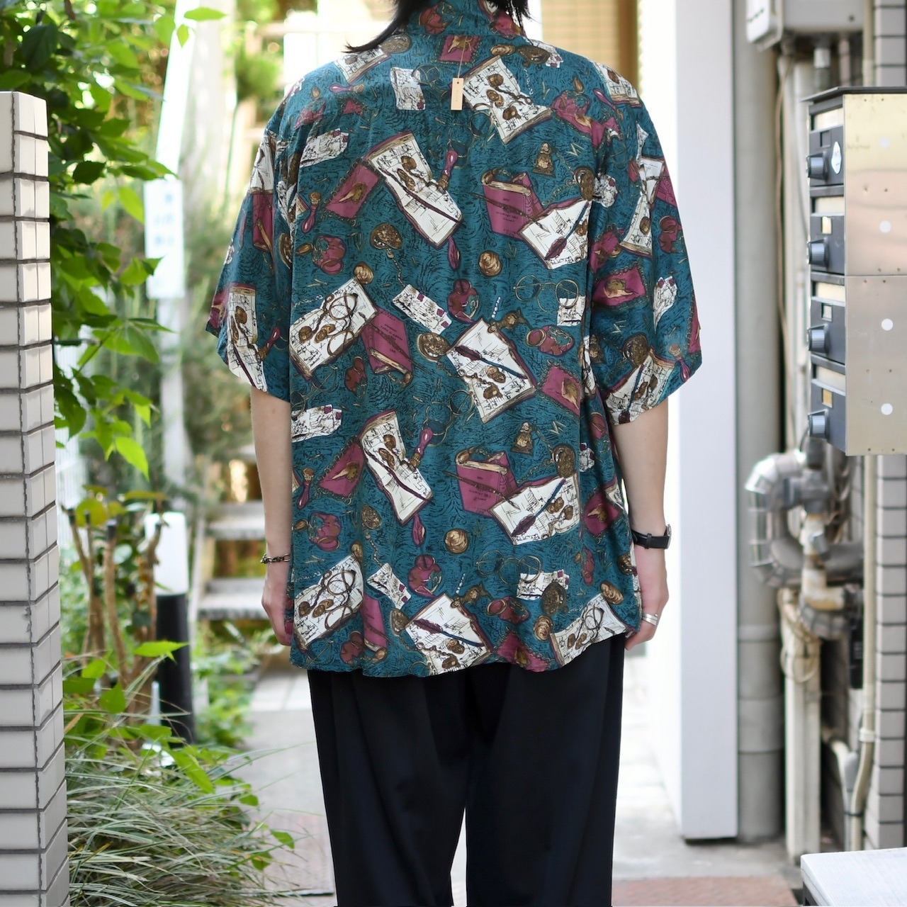 antique motif pattern silk shirt