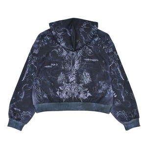 【WE11DONE】BLACK TATTOO PRINTED HOODIE ZIP-UP