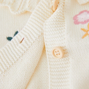 秋花柄刺しゅうカーディガン