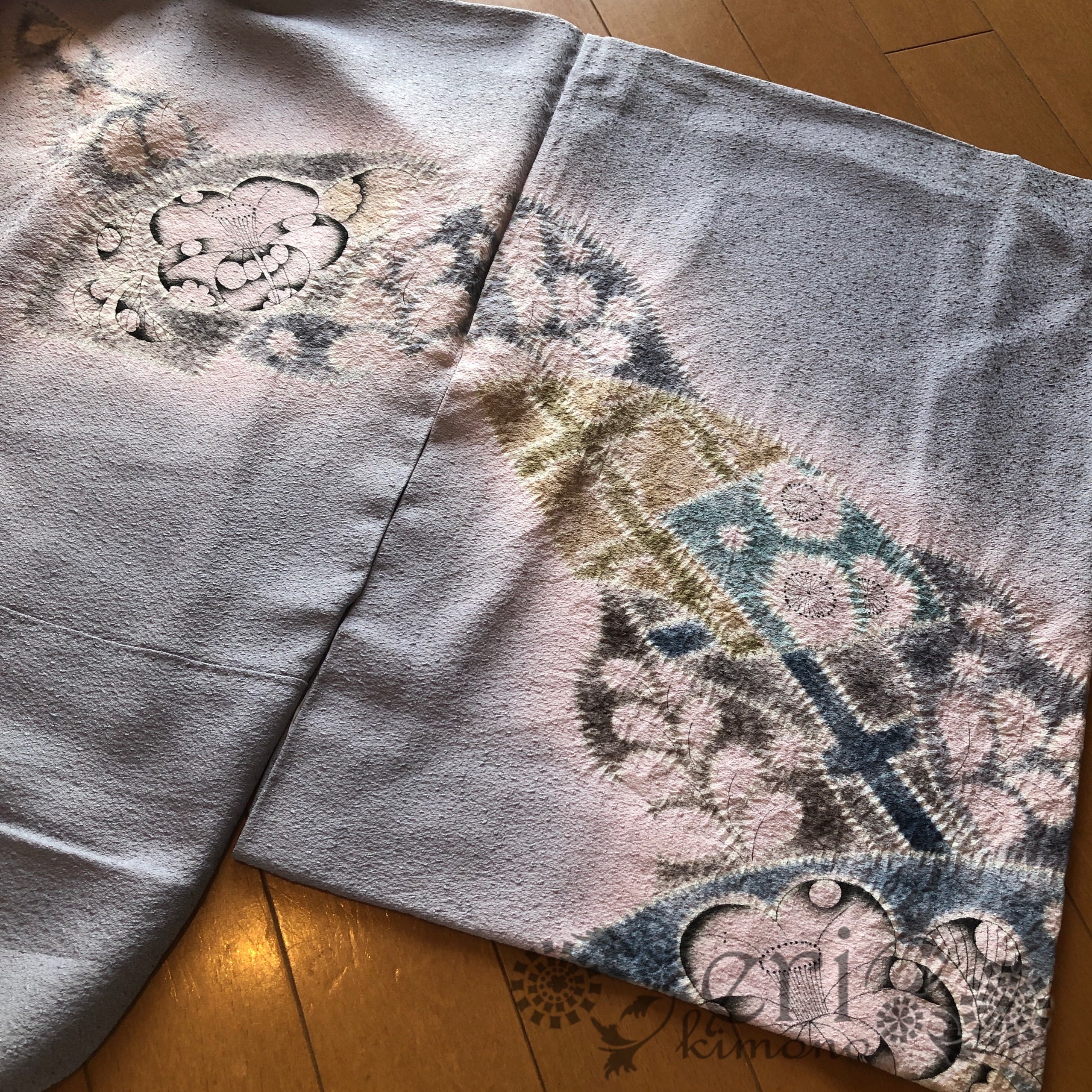 【逸品】薄紫色に辻が花♡落款あり♡