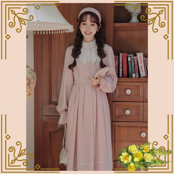 ♦乙女レトロなロングワンピース 上品ガーリースタイル♦ trnd034