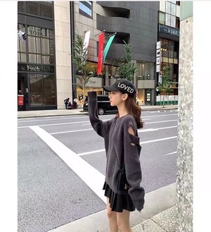 オープンショルダー カラーニット　AJ111-760