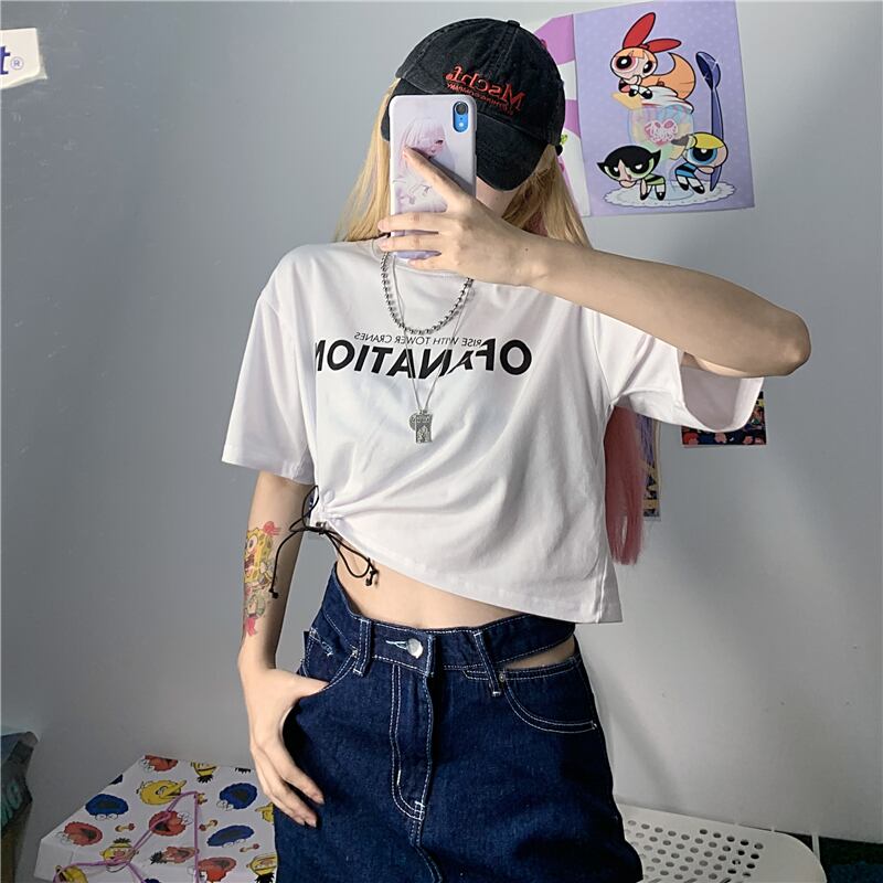 サマーショートプリント柄スタイルギャザーTシャツ ルーズ ストリート 夏物 ケッペル77661705340