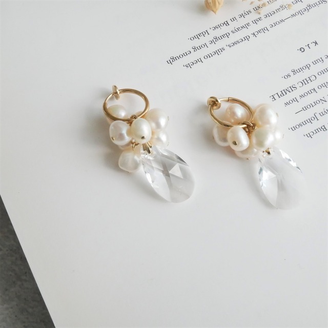 淡水pearl hoop crystal #235