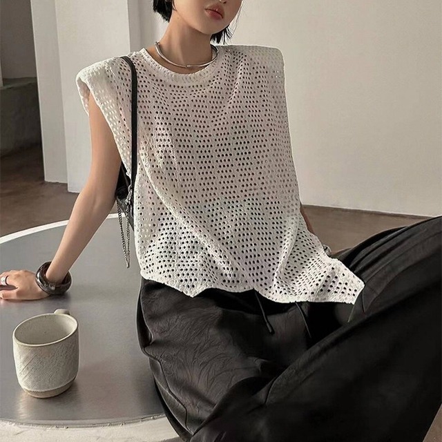 asymmetrical mesh pullover 10947
