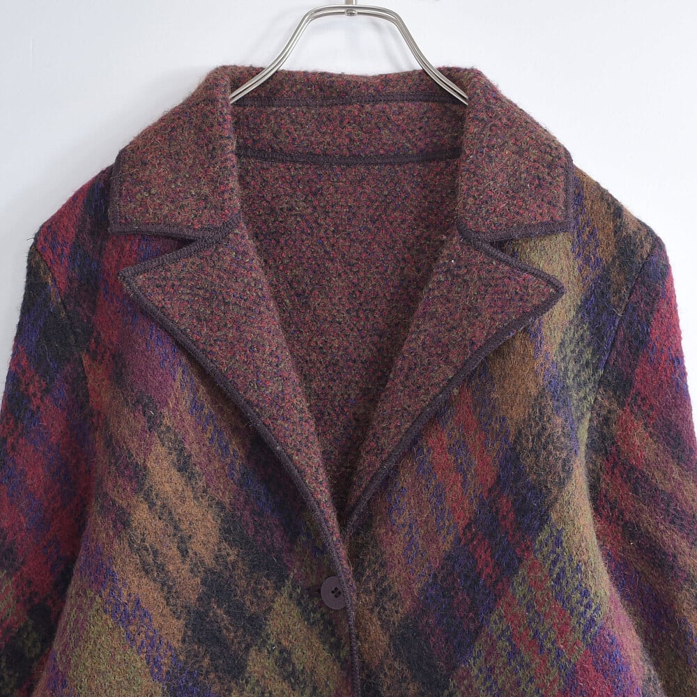MISSONI イタリア製 ミッソーニ モヘア&アルパカ ブレント ウールニット テーラード ジャケット バイアスチェック アウター レディースM相当