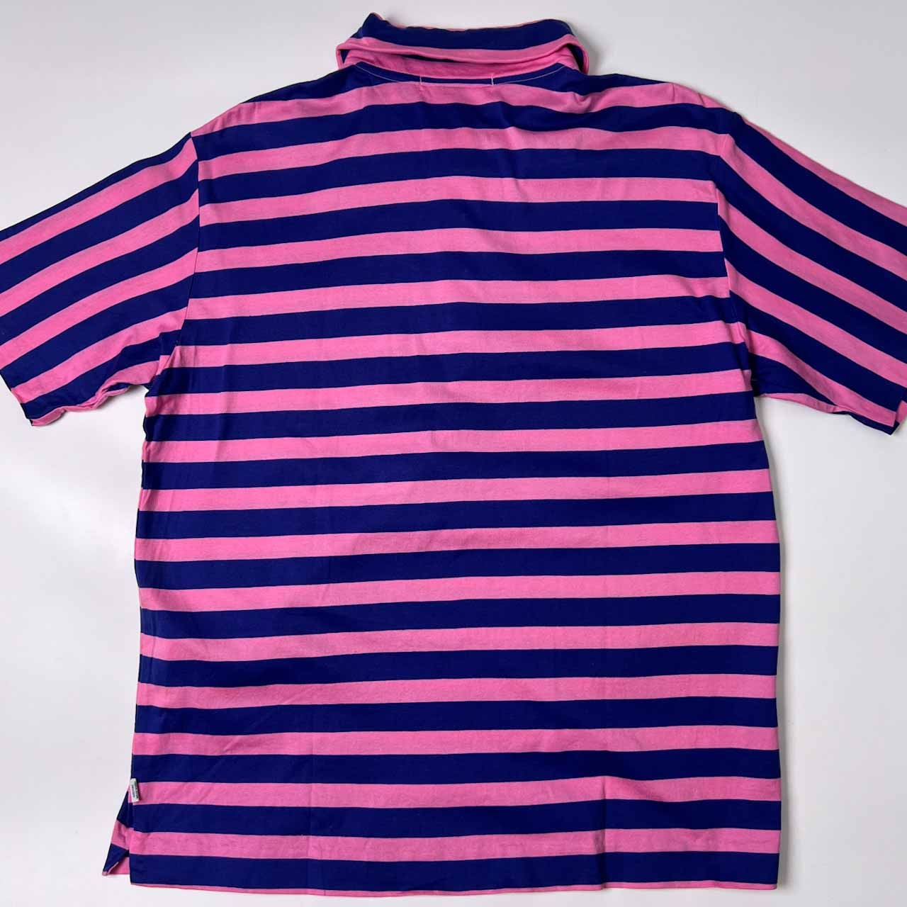 90s MARINA DE BOURBON マリナ ド ブルボン ボーダー 天竺 半袖 ポロシャツ L/ピンク×ブルー メンズ ビンテージ