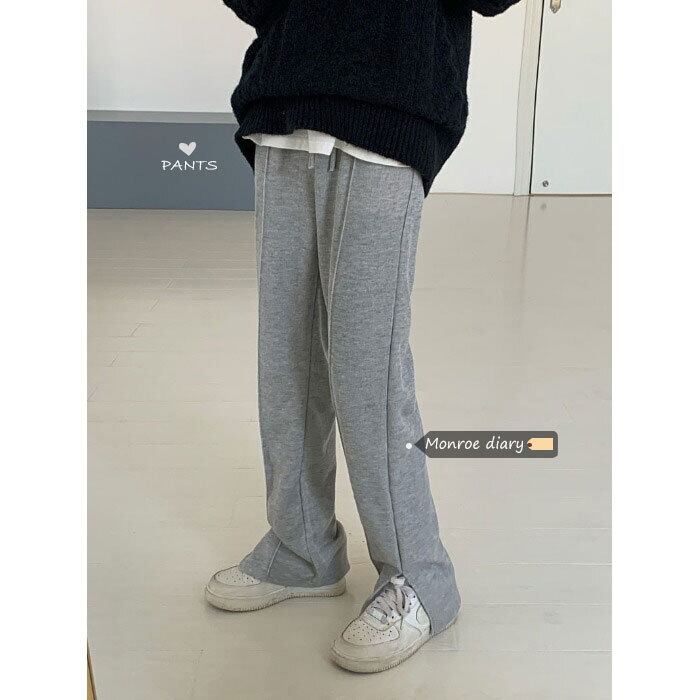 グレーパンツ レディースルーズスプリングハイウェストウェストカジュアルワイドレッグ 春物 ワイドパンツ モンロー31754642428