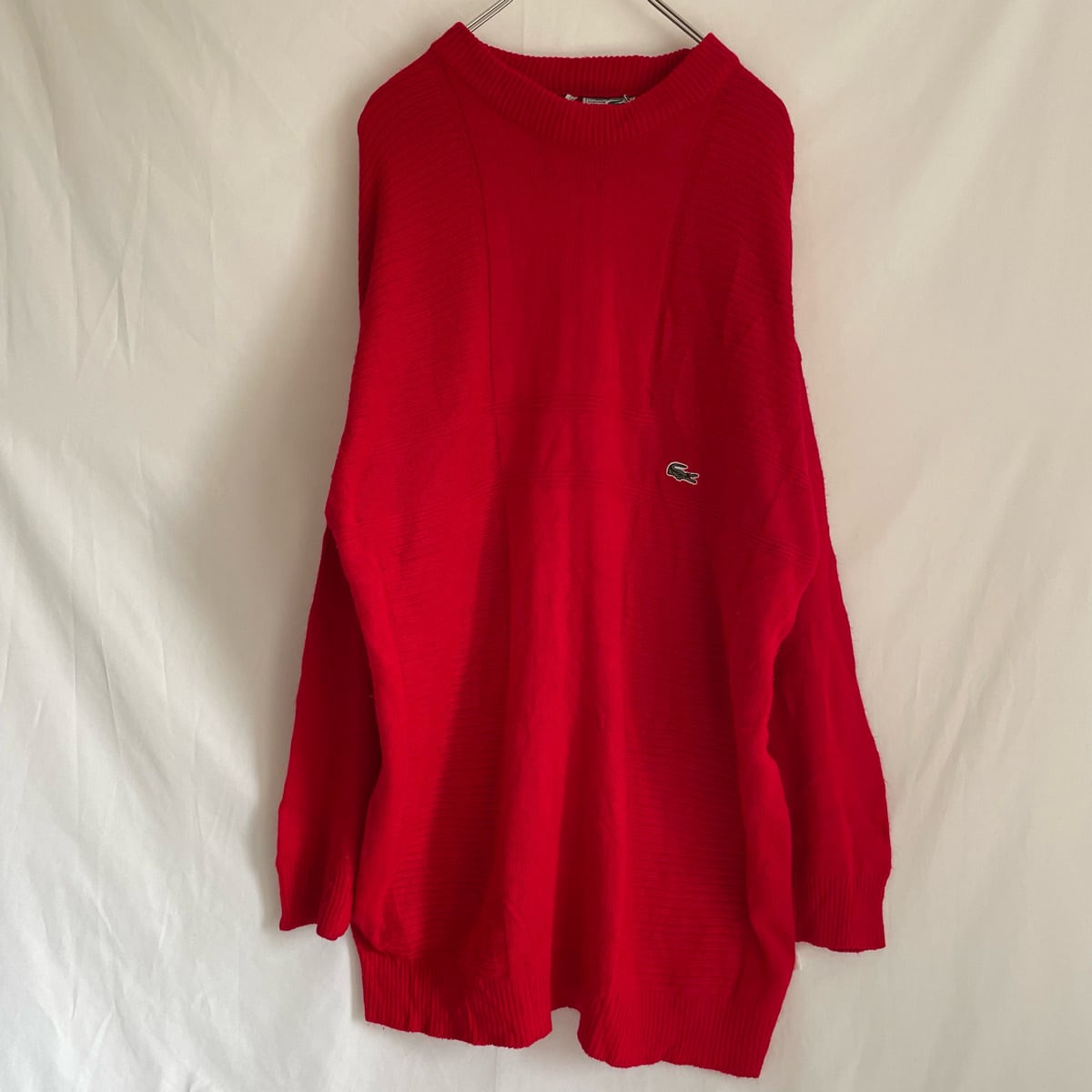 70s CHEMISE LACOSTE コットンニット セーター 赤 レッド 古着