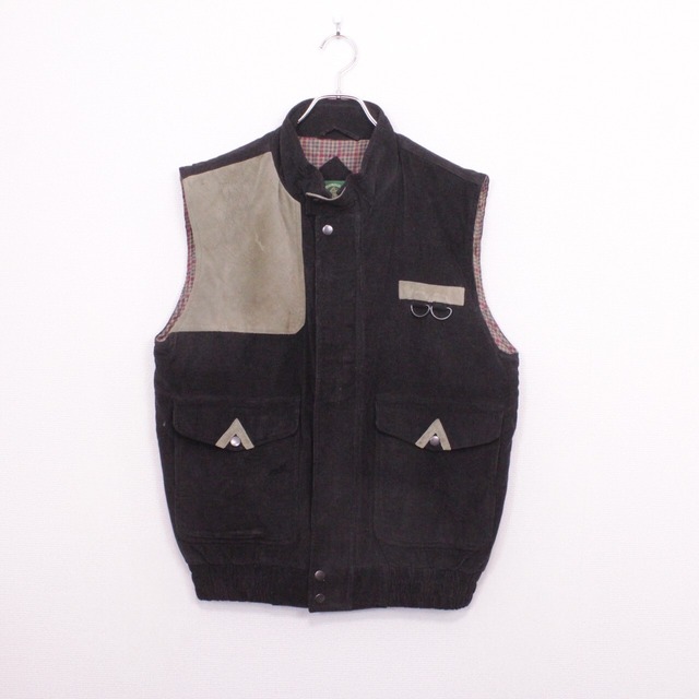 【Caka act2】Suede Leather Patch Design Vintage Loose Corduroy Vest