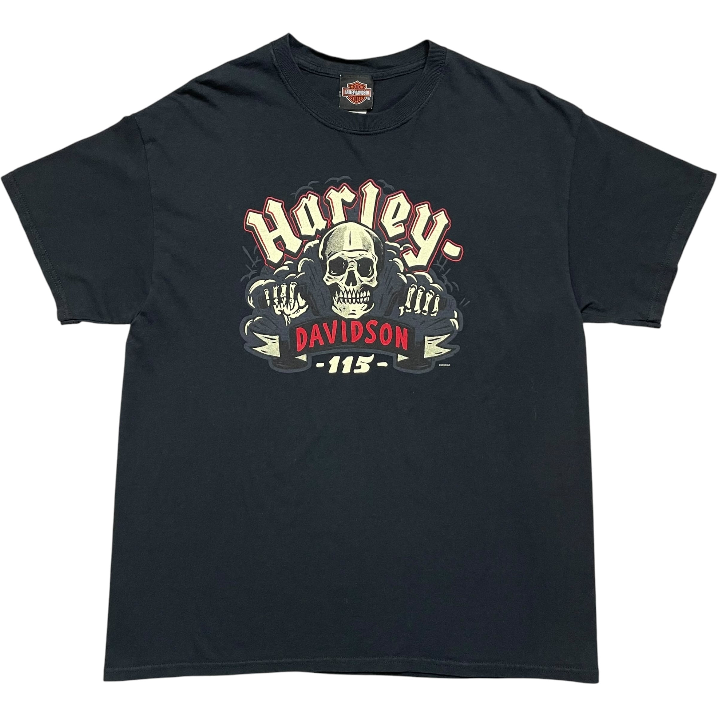 《L》 Harley-Davidson ハーレーダビッドソン Tシャツ ブラック プリントデザイン シミあり no.10127