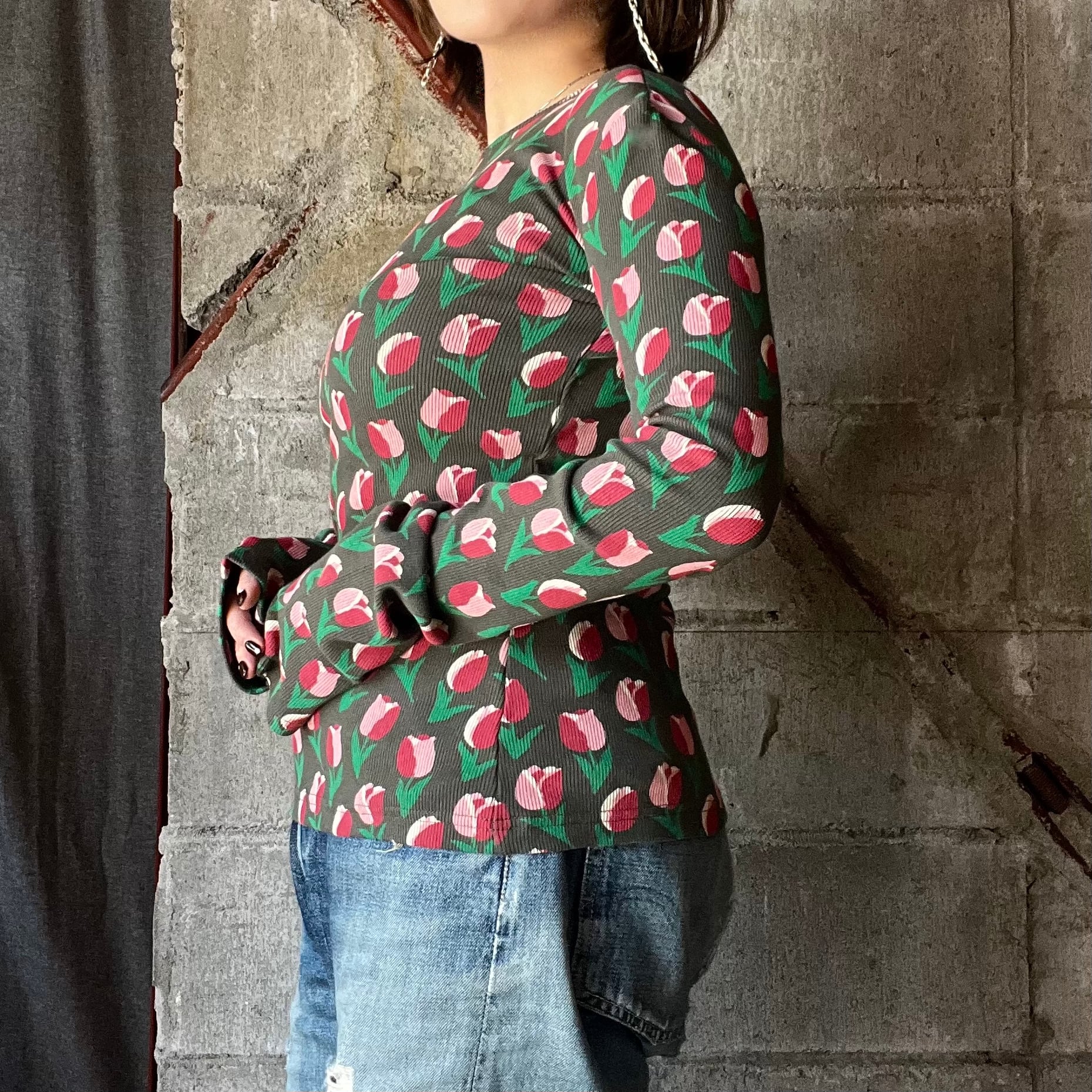 HOLIDAY】 SUPER RIB PADDED SHOULDER CREW-NECK L/S TOPS（TULIP） | olaf