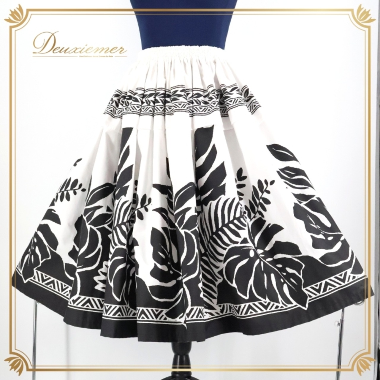 フラダンス 衣装 パウスカート ホワイト系 アロハスタンダード 日本製 ハワイアンプリント アロハ シングル モノトーン 植物柄 レッスン 練習 かわいい 大人っぽい 上品 ALOHA STANDARDS ブラック系 白 黒 フラダンス衣装 おしゃれ ハワイアンファッション 軽量 エレガント