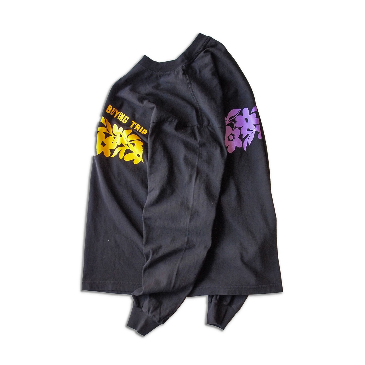 【BUYING TRIP】"Flower" Garment Dye Long Sleeve T-shirt (BLACK DYED)