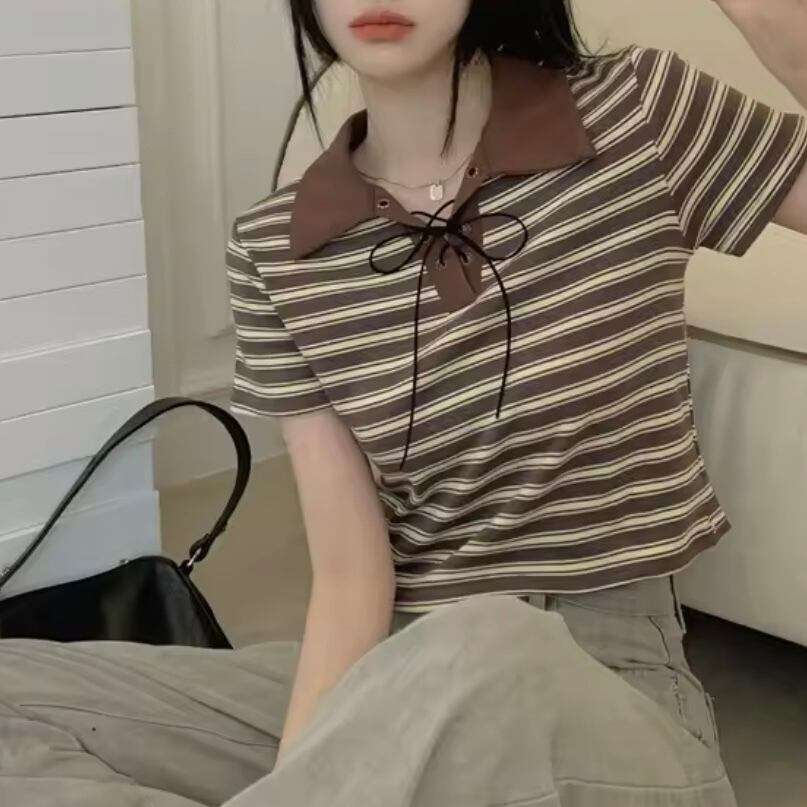 リボンボーダーポロシャツ