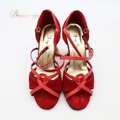 社交ダンス 衣装 ラテン シューズ 23cm レッド系 Jig Foo 靴 くつ ヒール レディース 赤 金 ストラップ 上品 鮮やか かわいい 練習 レッスン イベント ステージ ダンス衣装 ゴールド系