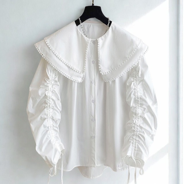 ダブルカラーギャザーブラウス　2color　N00551