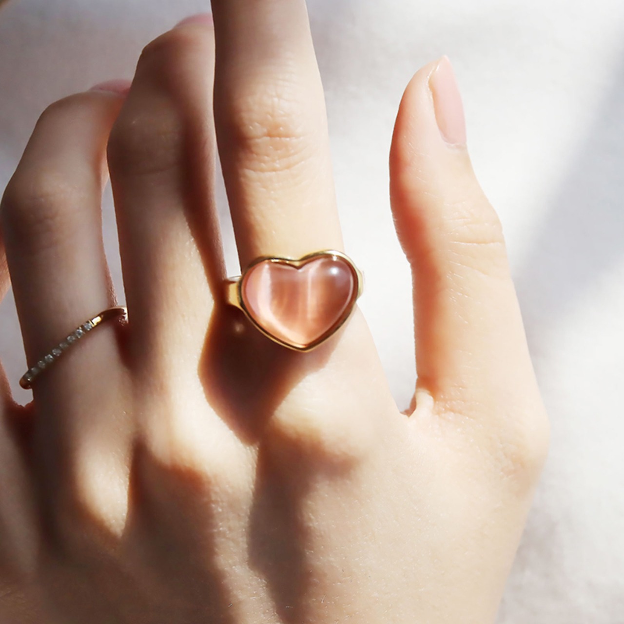 【ネコポス便】リング ピンクハートリング ピンクキャッツアイ ハート ゴールド 10号 13号 16号 シンプル 金属アレルギー サージカルステンレス つけっぱなし 金アレ対応 レディース カジュアル フォーマル 可愛い ピンク 大人可愛い 2261