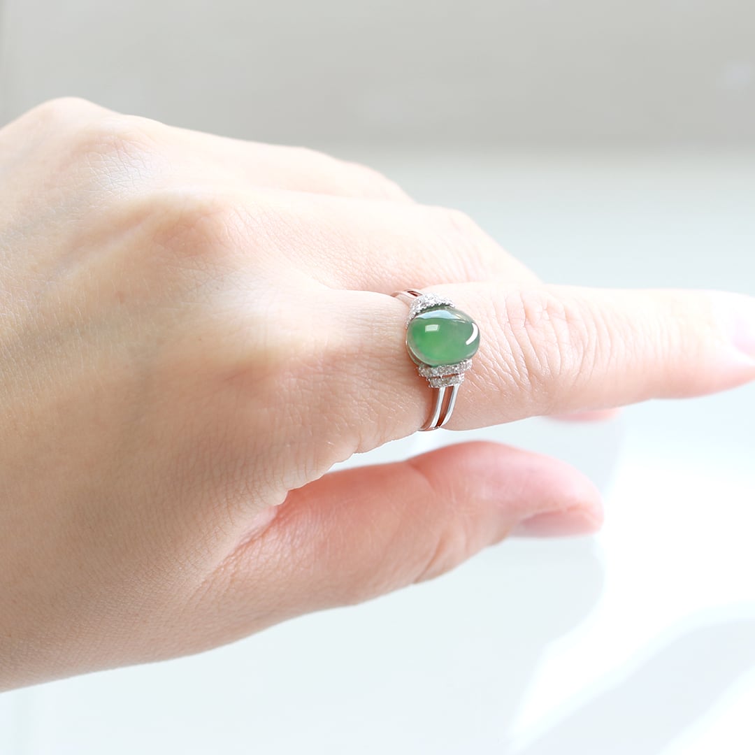 青翡翠リング K10WG green jade side diamond A貨翡翠 jd_rg2051 青翡翠リング K10WG green jade side diamond A貨翡翠 jd_rg2051