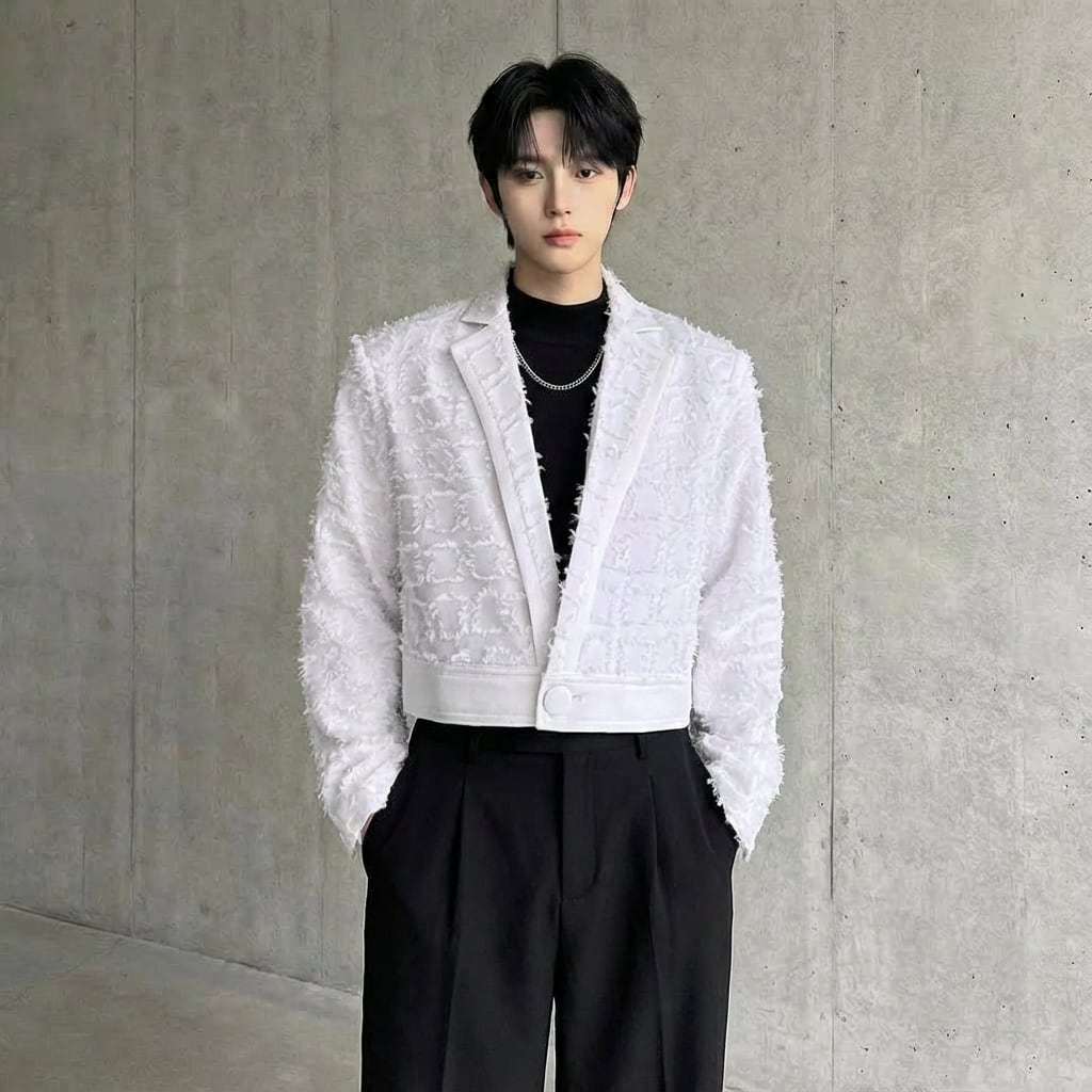 フリンジデザイン クロップド丈シングルボタンジャケット 2カラー D11509