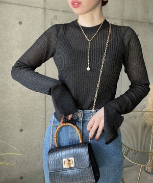 【即納】フレアスリーブラメサマーニット【ブラック】