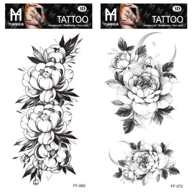 タトゥー シール 大きい 白黒 モノトーン おしゃれ 花 薔薇 かわいい 蓮 シンプル かっこいい リアル フェイクタトゥー ボディーシール ボディペイント ボディステッカー 仮装 コスプレ ハロウィン 入れ墨 刺青 ステッカー 送料無料 タトゥーシール ボディ 5枚セット
