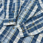 TARAS BOULBA タラスブルバ チェック柄 両胸ポケット 長袖シャツ L /ブルー水色系/メンズ/アウトドア/アシックス/日本製/薄手